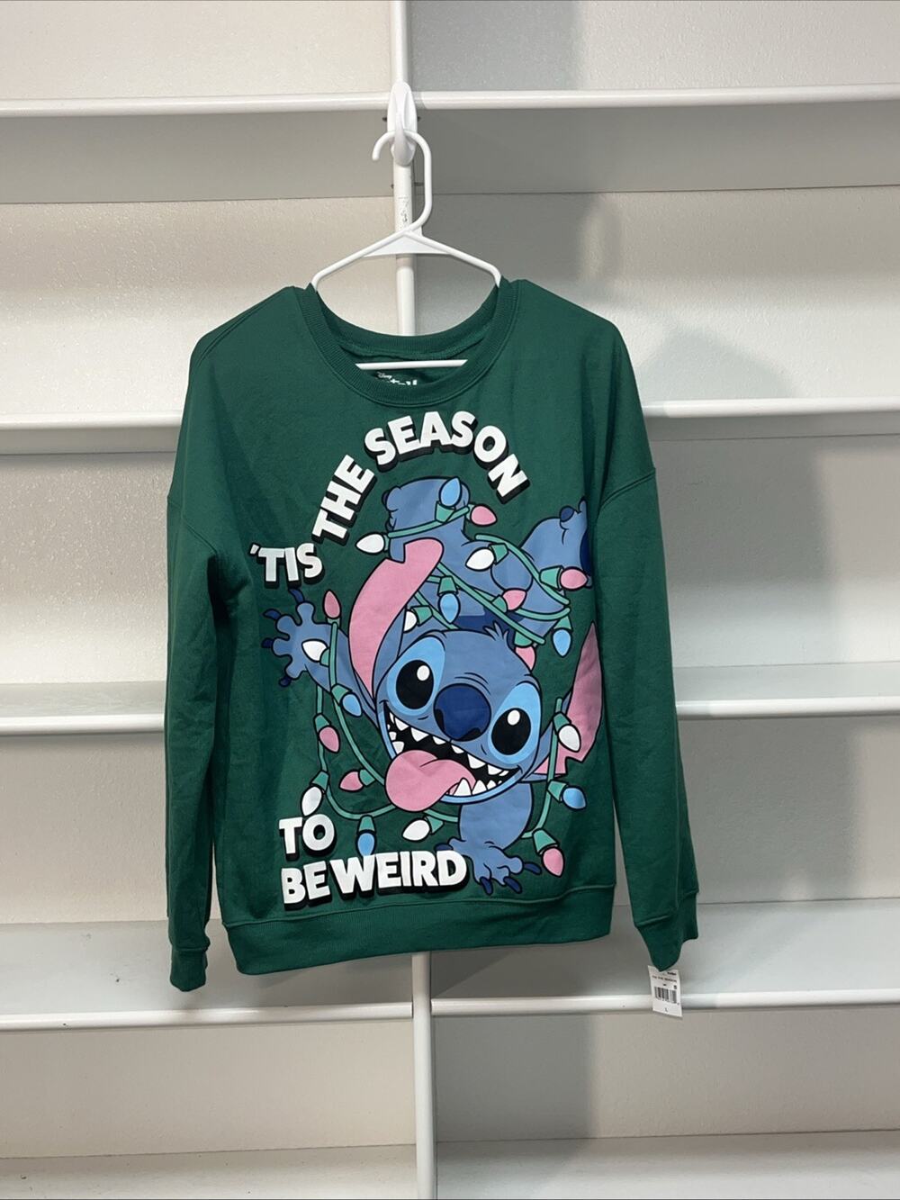 Disney Stitch Christmas Sweatshirt Teens Size Large NWT Holiday Fun Lilo&Stitch